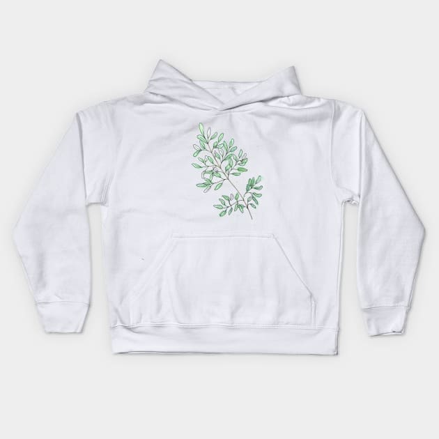 Olive leaf branch - Botanical water colour Kids Hoodie by B-ARTIZAN